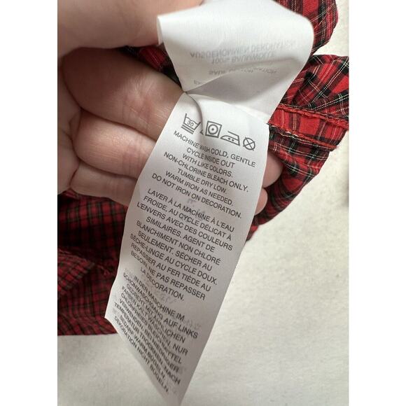 J Crew Shirt Womens 12P Embroidered Beaded Plaid Red Classic Holiday 100% Cotton - Picture 8 of 9